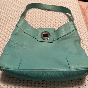 Tiffany & Co. Blue Italian Leather Shoulder Bag with Silver Hardware
